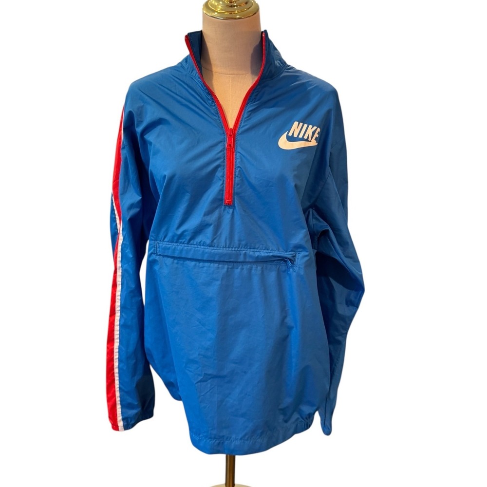 Nike Sportswear Mens Blue Red White Quarter Zip Windbreaker Anorak Jacket Size M